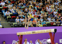 İdman gimnastikası üzrə fərdi çoxnövçülük yarışlarının finalı keçirilir. Bakı, Azərbaycan, 18 iyun 2015